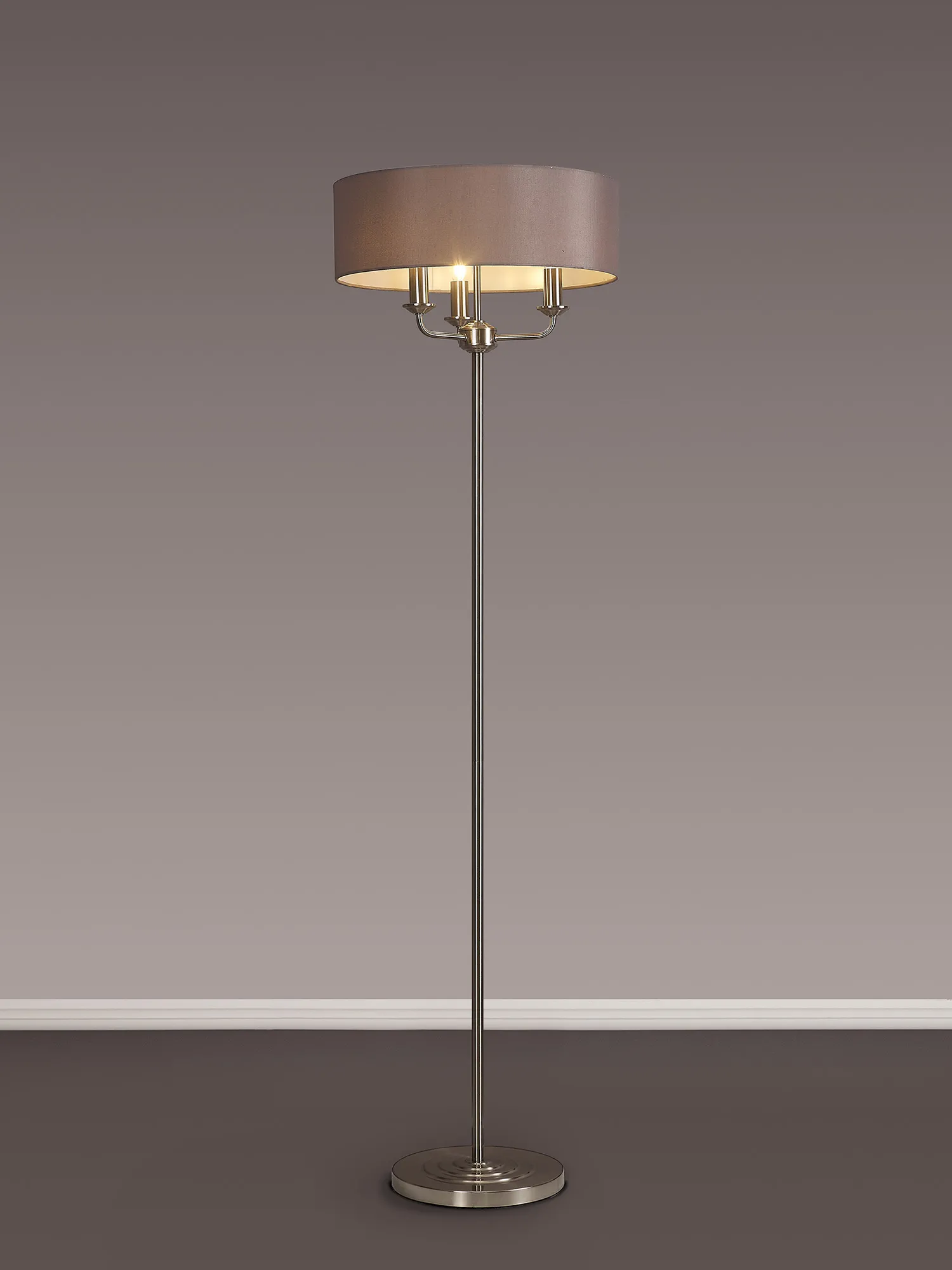 Banyan 45cm 3 Light Floor Lamp Satin Nickel, Grey DK0922  Deco Banyan SN GR